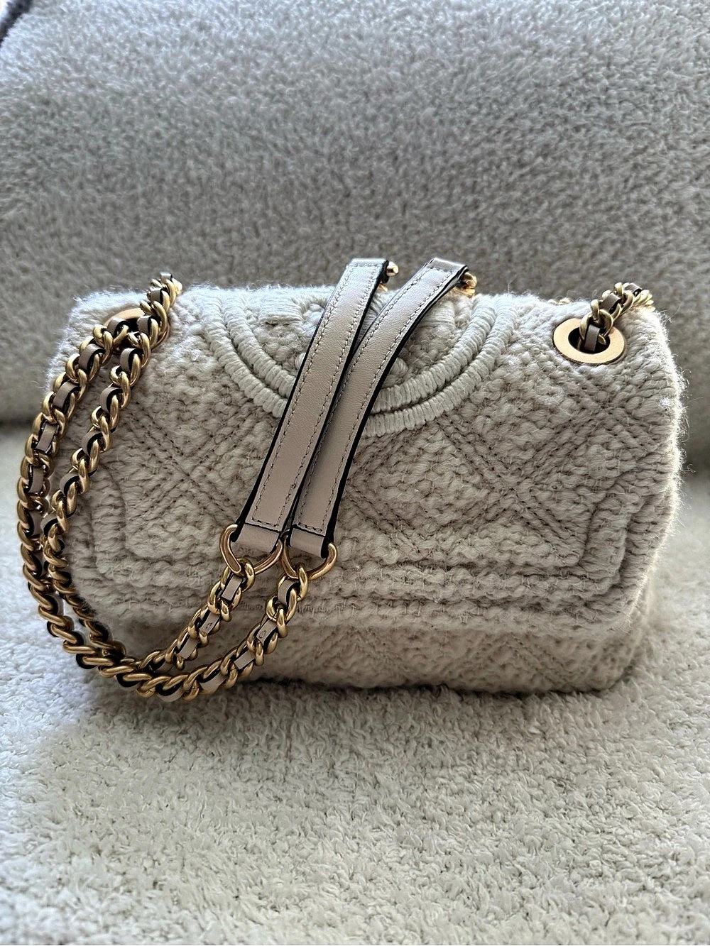 Tory Burch Kira Chevron Shearling Small Convertible Shoulder Bag Shoulder Bag